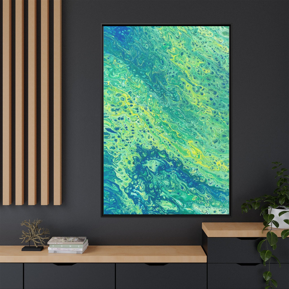 Moss 2 Abstract Ocean Fluid Art Matte Canvas Framed Wall Art