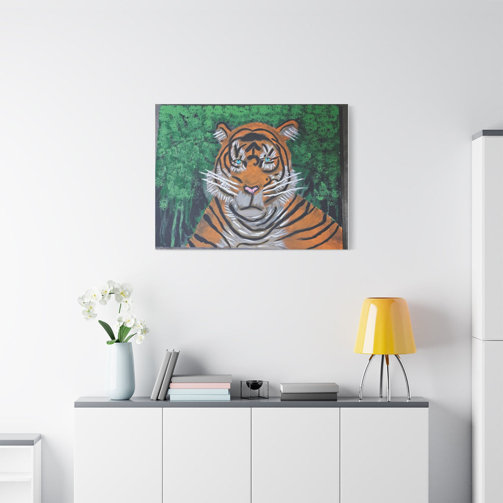 Tiger Portrait Matte Canvas Wall Art Bold Jungle Tiger Painting on Stretched Canvas