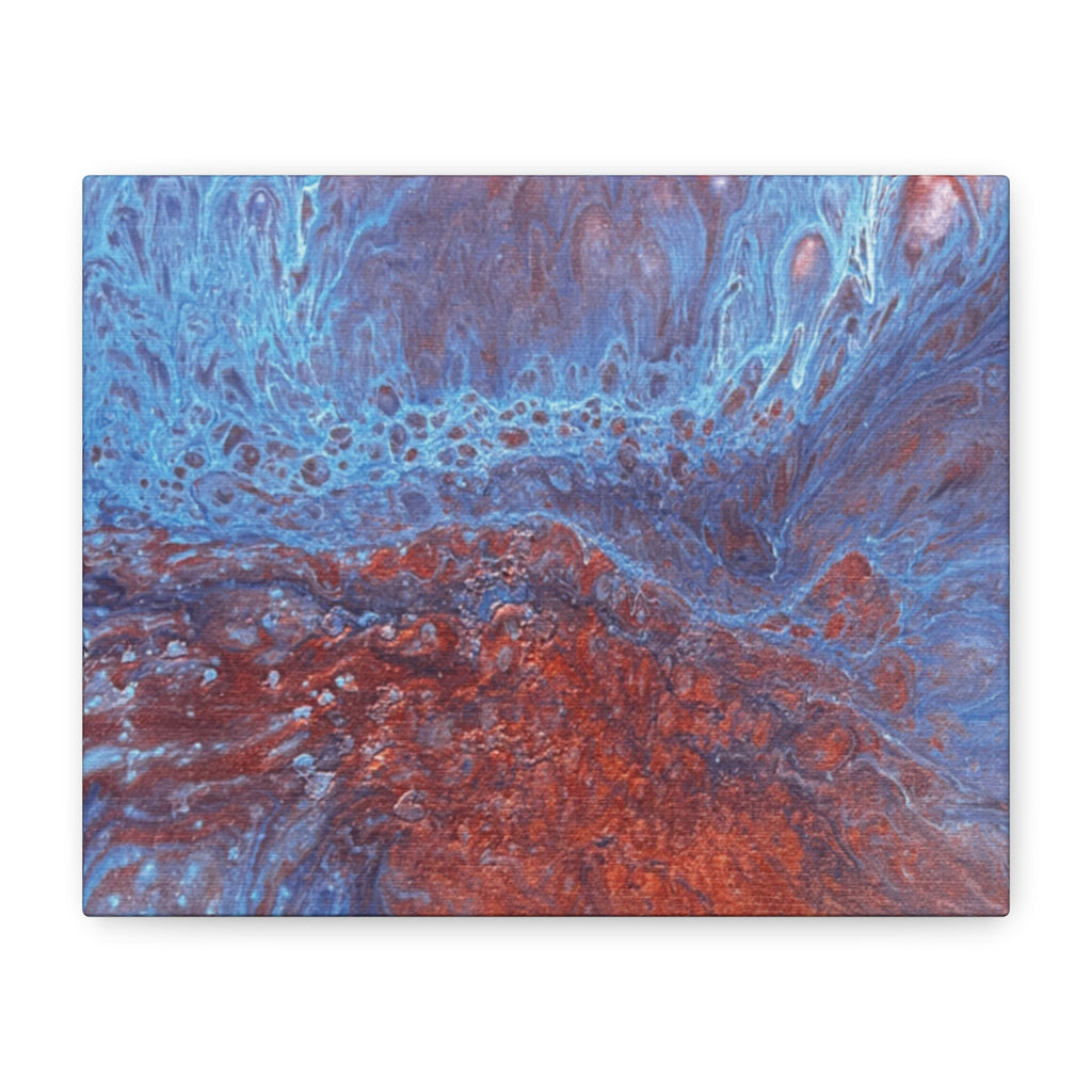 Abstract Blue & Rust Fluid Art Matte Canvas Wave Stretched Wall Art