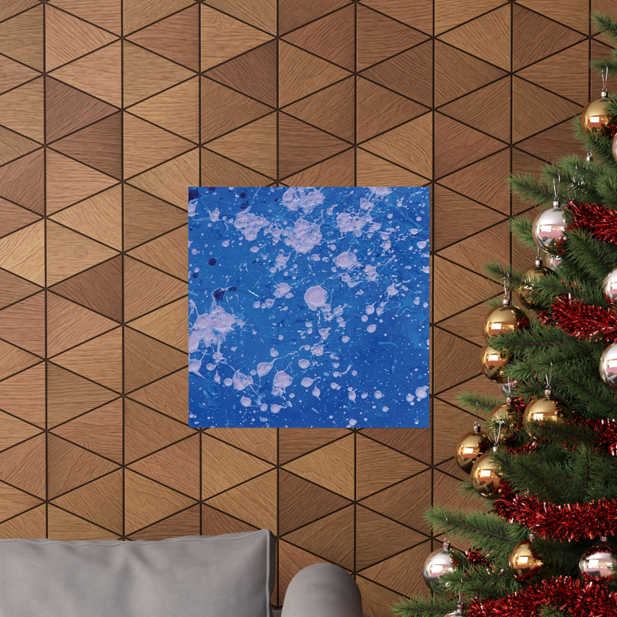 Abstract Blue Paint Splatter Matte Poster Dots Vertical Modern Wall Art