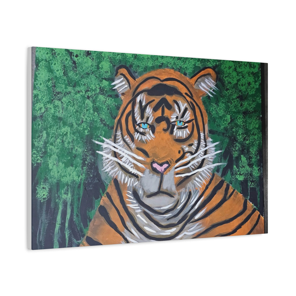 Tiger Portrait Matte Canvas Wall Art Bold Jungle Tiger Painting on Stretched Canvas