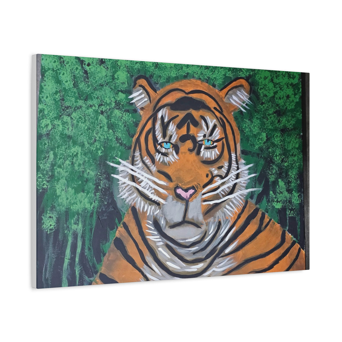 Tiger Portrait Matte Canvas Wall Art Bold Jungle Tiger Painting on Stretched Canvas