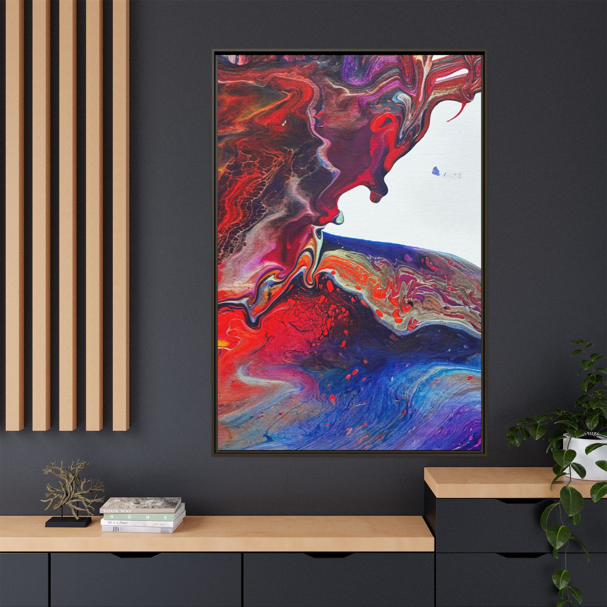 Universe Abstract Red & Blue Fluid Art Matte Canvas (Framed)