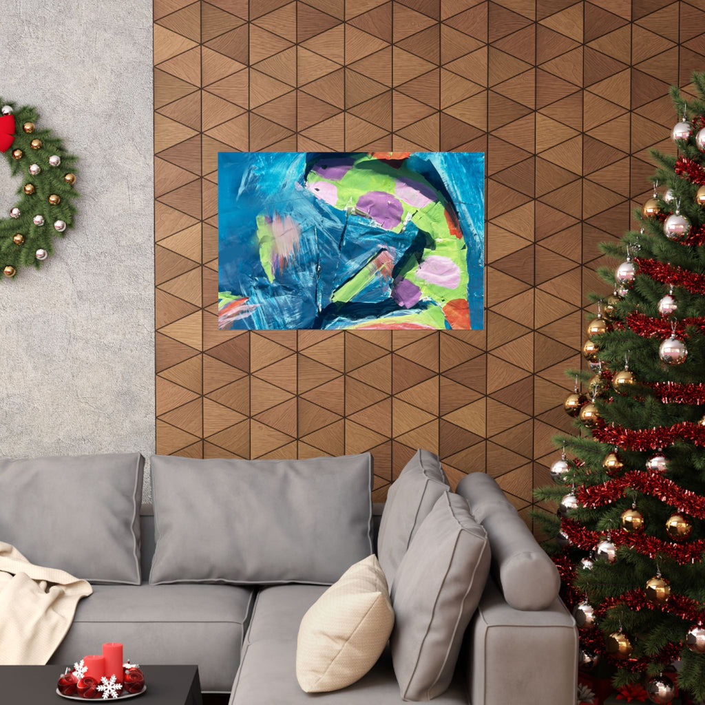 The Fish Abstract Color Splash Matte Horizontal Poster Vibrant Blue & Neon Accent Wall Art