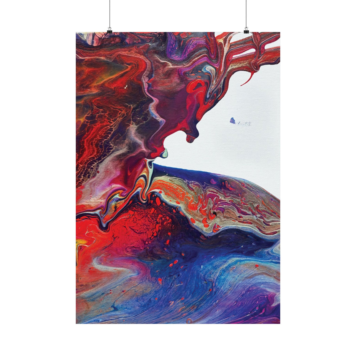 Abstract Fluid Art Matte Poster Universe Vertical Red & Blue Wall Art