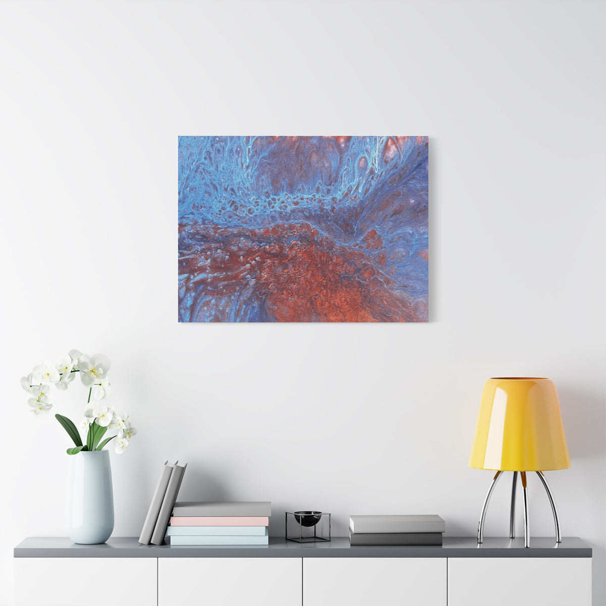 Abstract Blue & Rust Fluid Art Matte Canvas Wave Stretched Wall Art