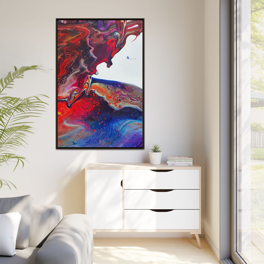 Universe Abstract Red & Blue Fluid Art Matte Canvas (Framed)