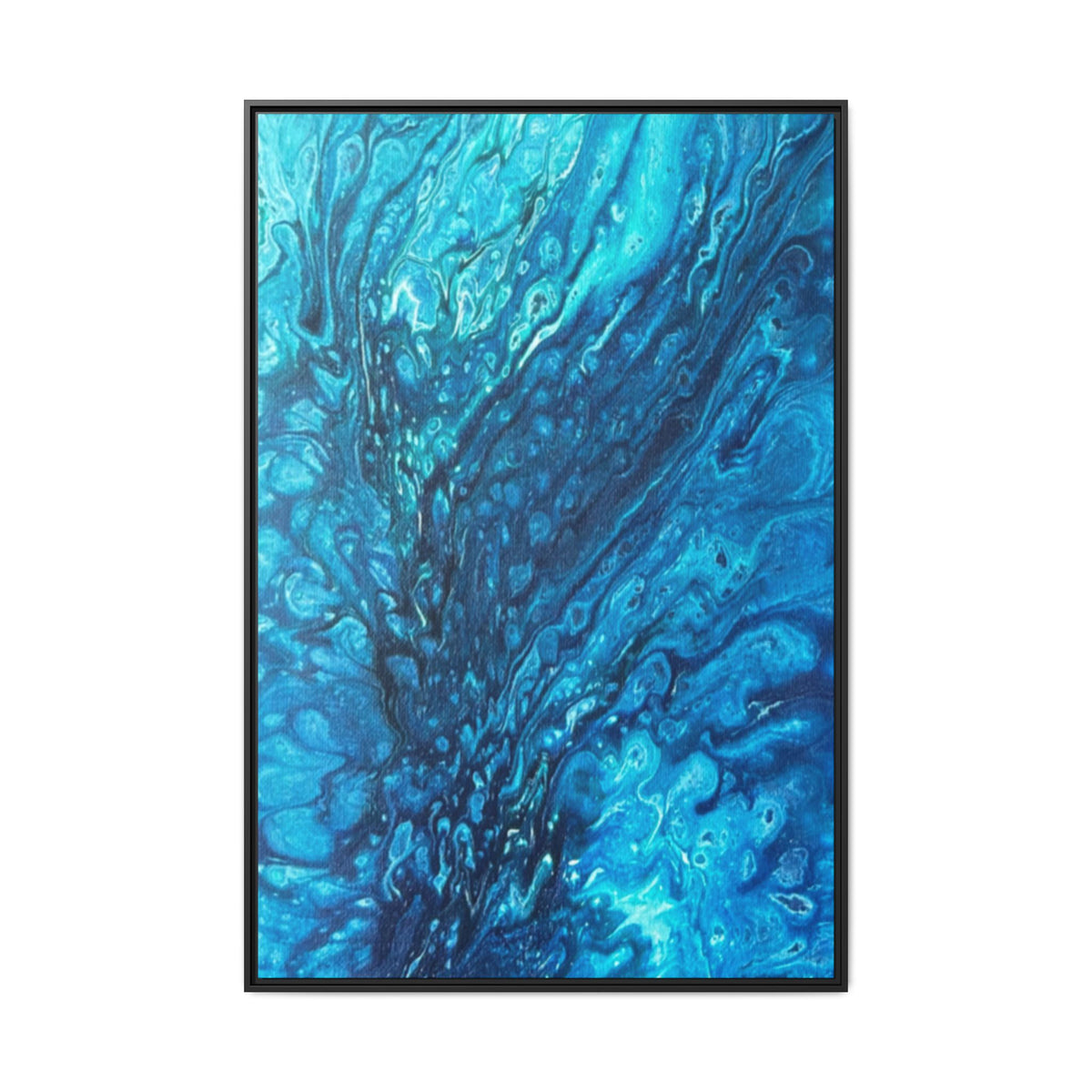 Blue Abstract Ocean Flow Matte Canvas Framed Wall Art