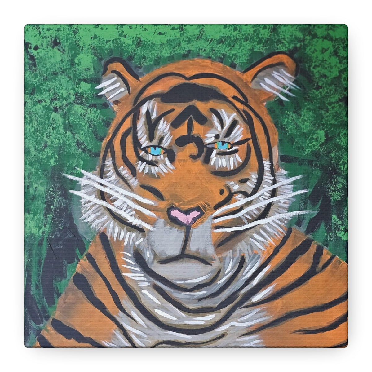 Tiger Portrait Matte Canvas Wall Art Bold Jungle Tiger Painting on Stretched Canvas