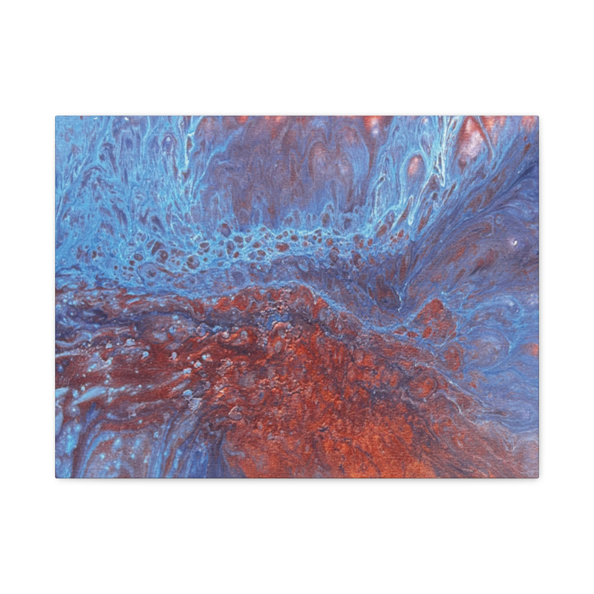 Abstract Blue & Rust Fluid Art Matte Canvas Wave Stretched Wall Art