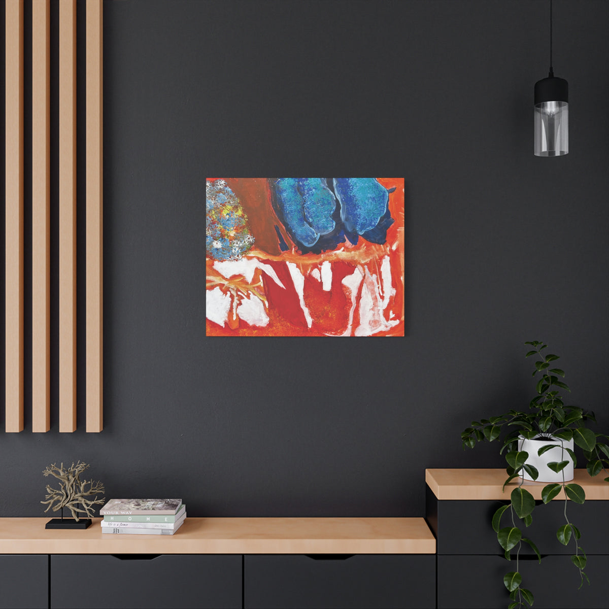 Abstract Red & Blue Matte Stretched Canvas Modern Expressionist Wall Art