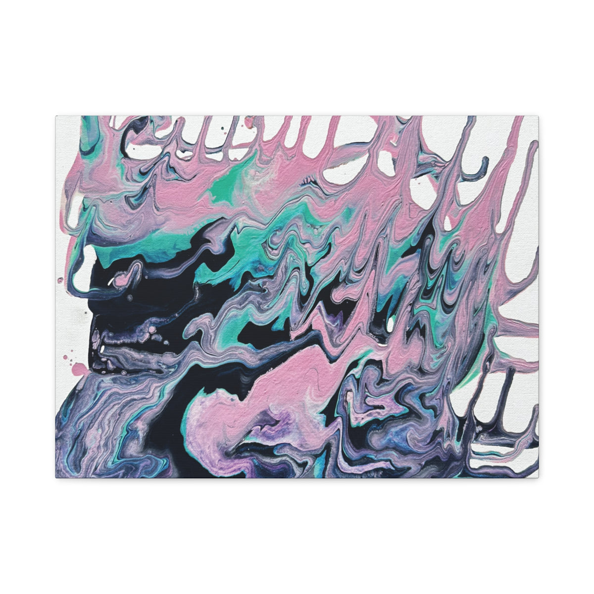 Dripping Abstract Pour Painting Canvas  Pink Teal Fluid Art Stretched Wall Decor