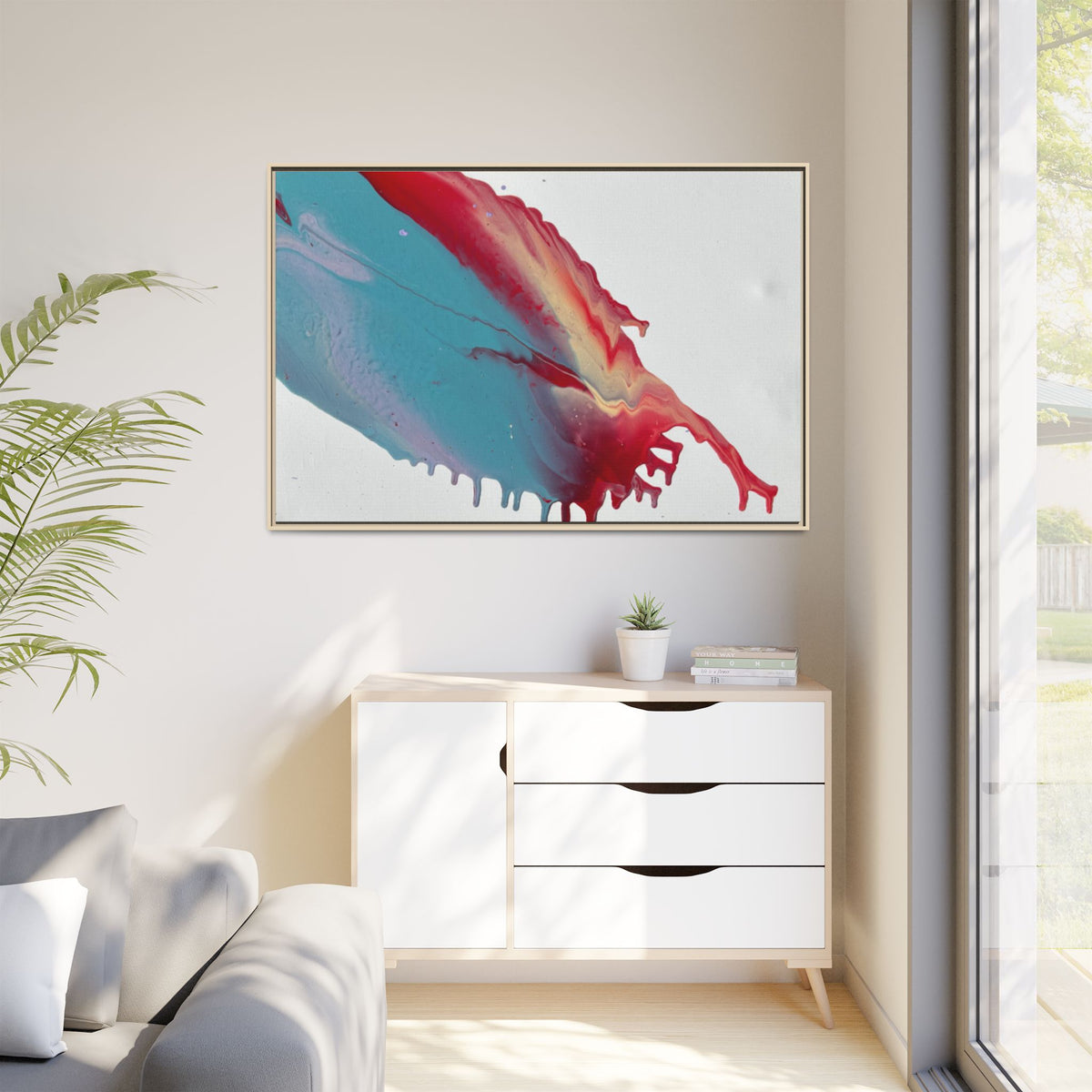 Ceiling Abstract Drip Matte Canvas Framed Print  Multicolor Fluid Art