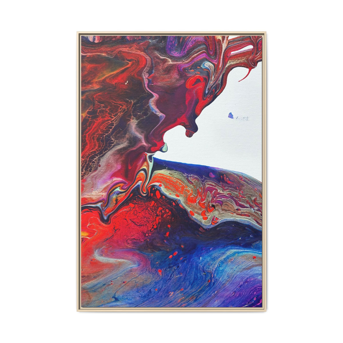 Universe Abstract Red & Blue Fluid Art Matte Canvas (Framed)