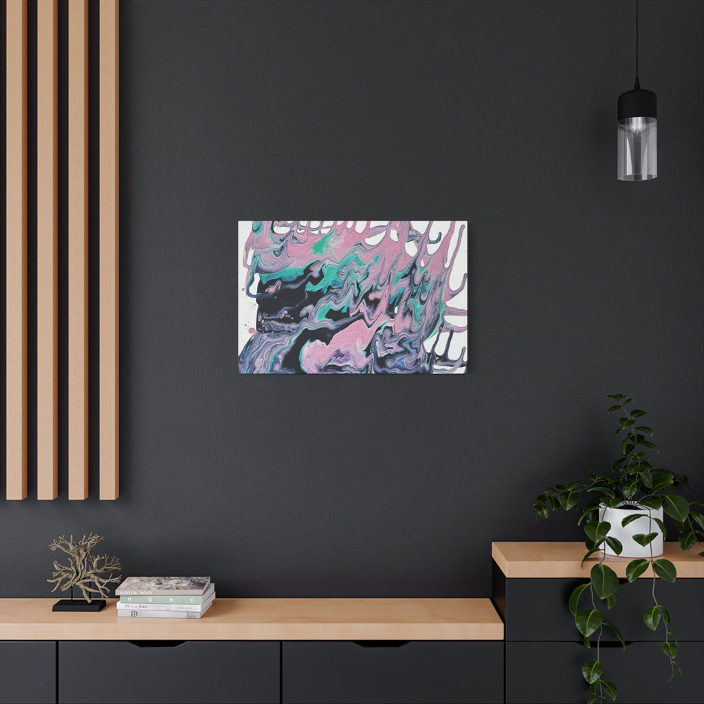 Dripping Abstract Pour Painting Canvas  Pink Teal Fluid Art Stretched Wall Decor