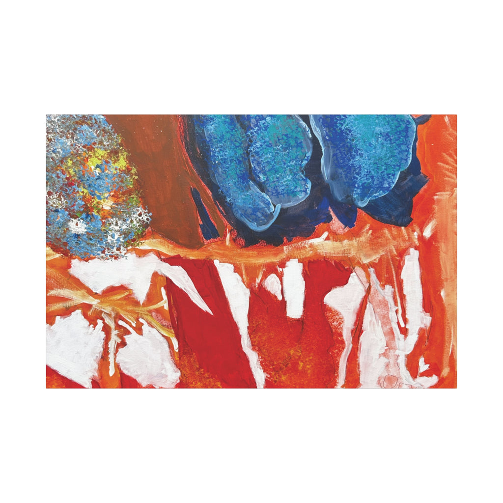 Abstract Red & Blue Matte Stretched Canvas Modern Expressionist Wall Art