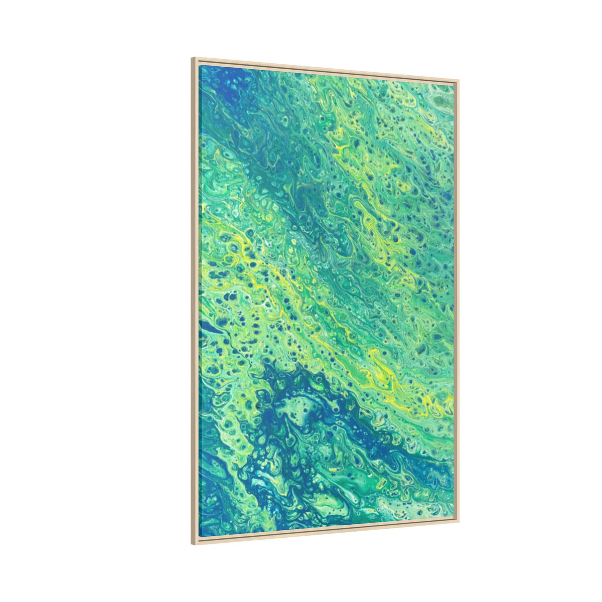 Abstract Teal & Lime Fluid Art Matte Canvas Print Framed Wall Art