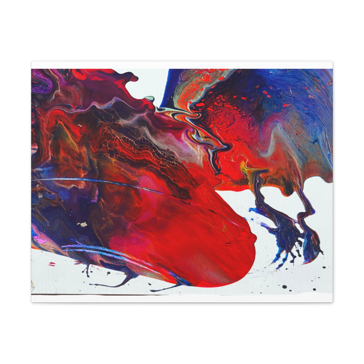 Abstract Red & Blue Fluid Art Canvas Print — Matte Stretched Wall Art