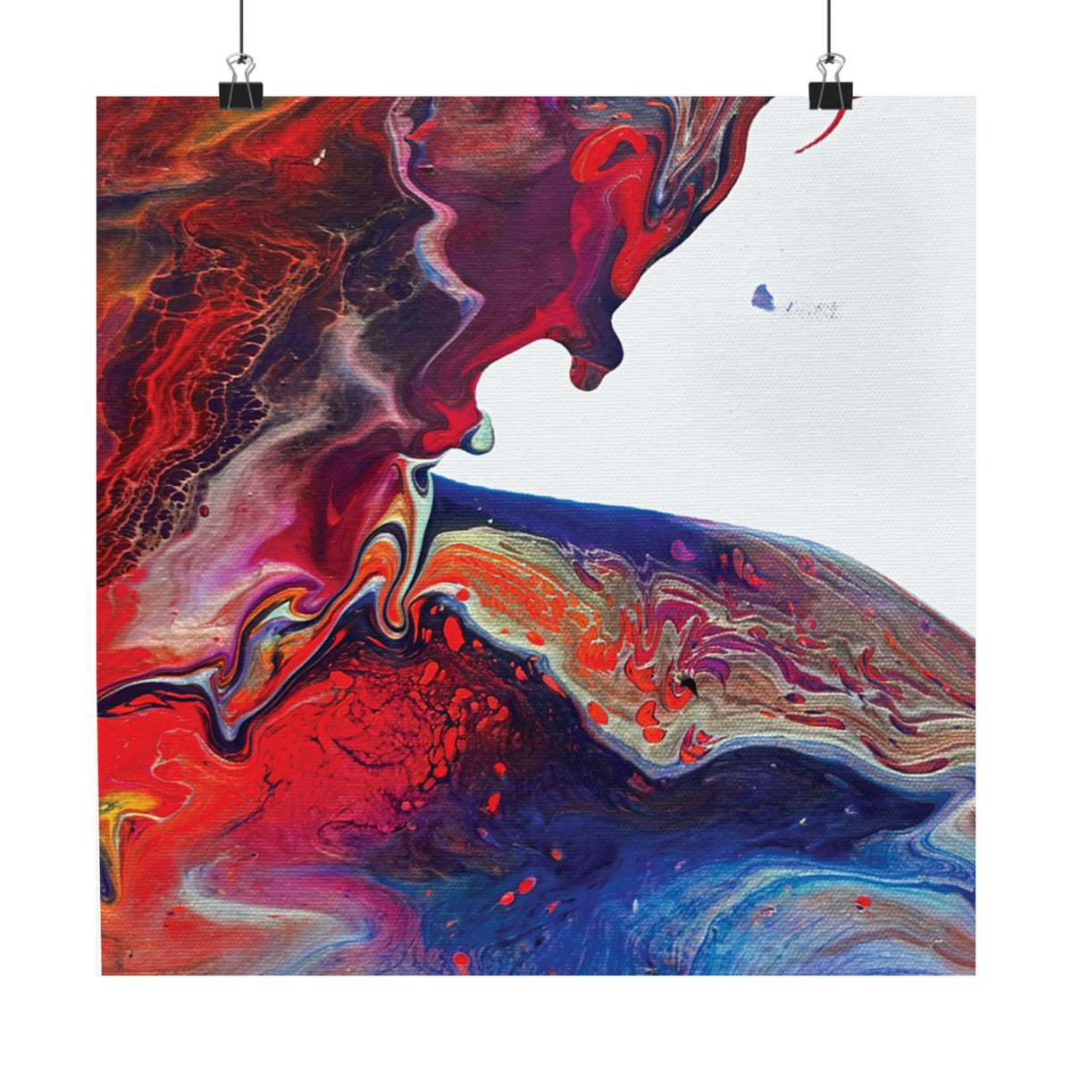 Abstract Fluid Art Matte Poster Universe Vertical Red & Blue Wall Art