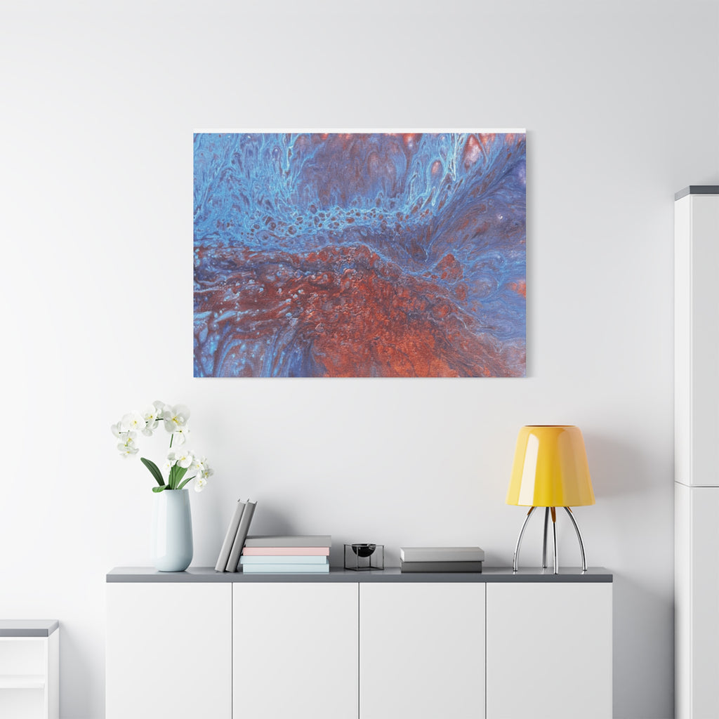 Abstract Blue & Rust Fluid Art Matte Canvas Wave Stretched Wall Art