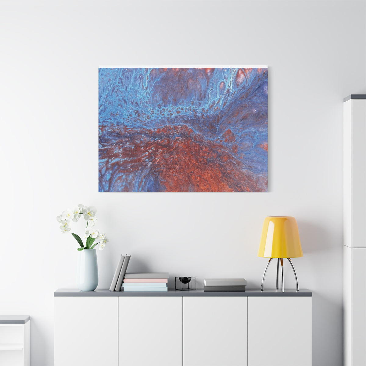 Abstract Blue & Rust Fluid Art Matte Canvas Wave Stretched Wall Art