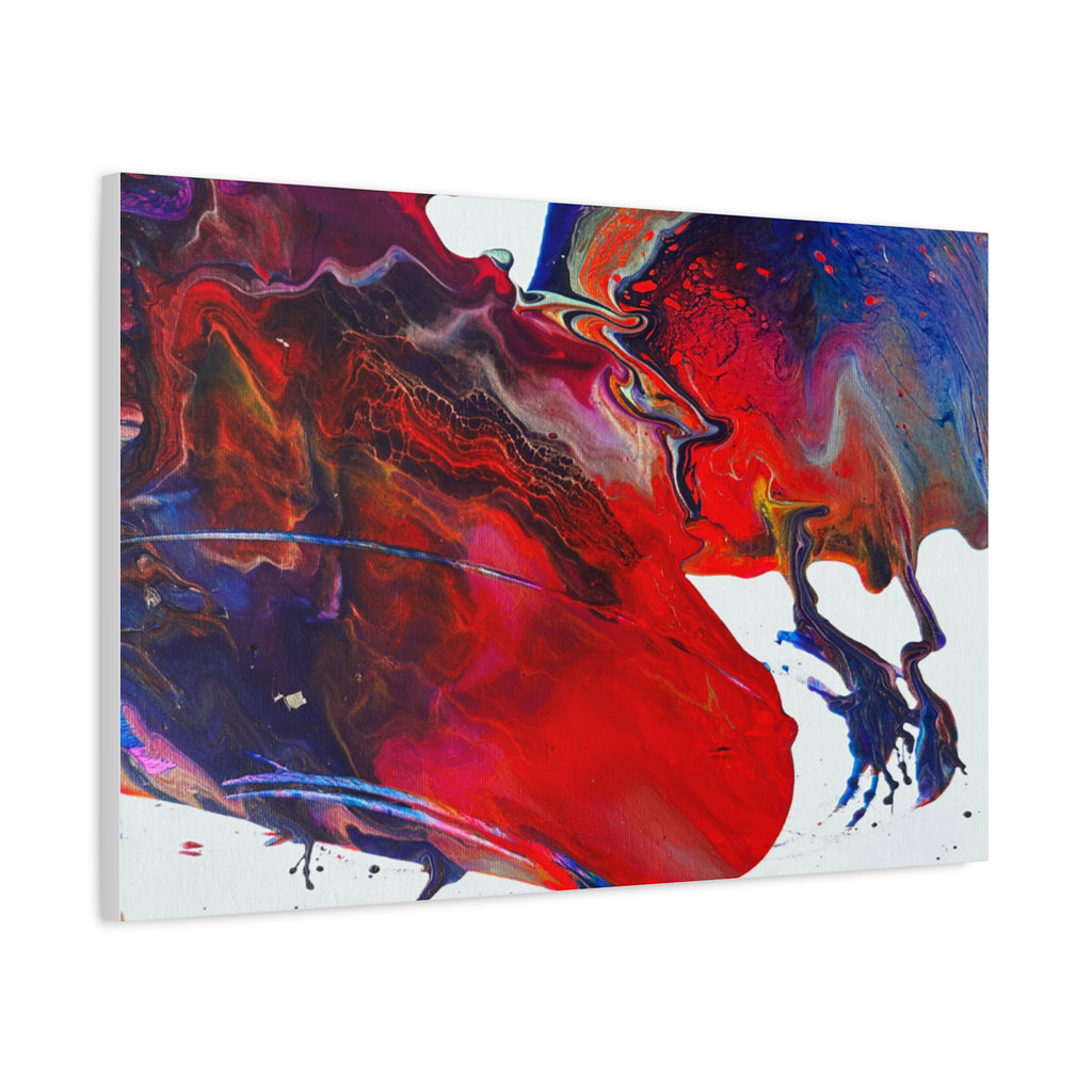 Abstract Red & Blue Fluid Art Canvas Print — Matte Stretched Wall Art
