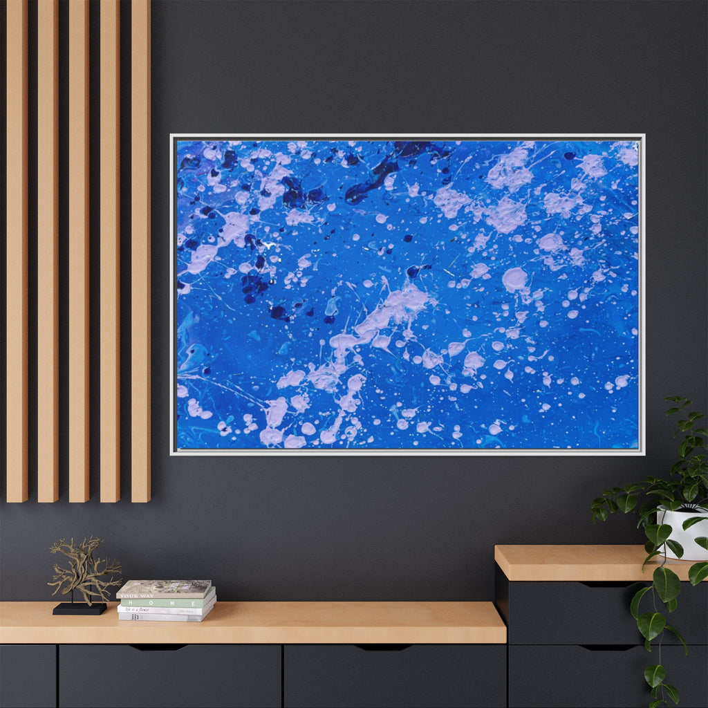 Abstract Blue Splatter Matte Canvas Print Dots (Framed)