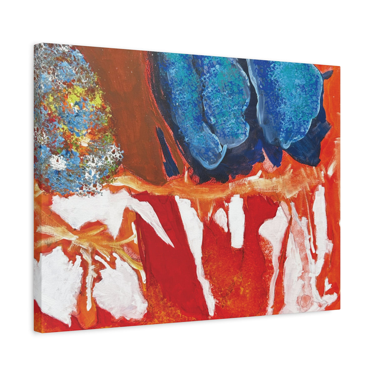 Abstract Red & Blue Matte Stretched Canvas Modern Expressionist Wall Art