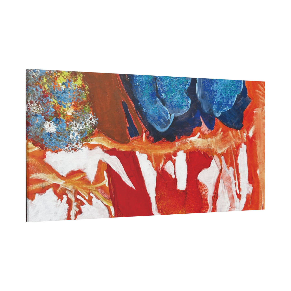 Abstract Red & Blue Matte Stretched Canvas Modern Expressionist Wall Art
