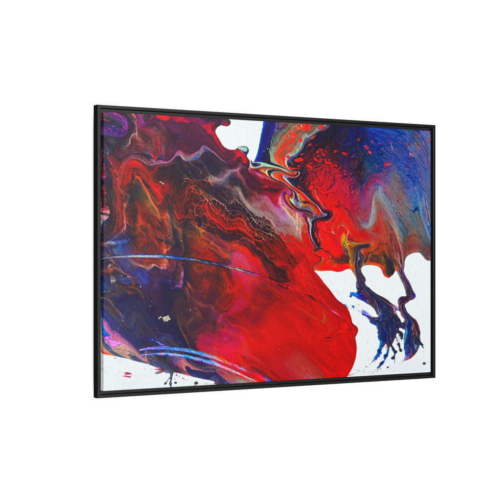 Universe Abstract Red & Blue Fluid Art Matte Canvas (Framed)