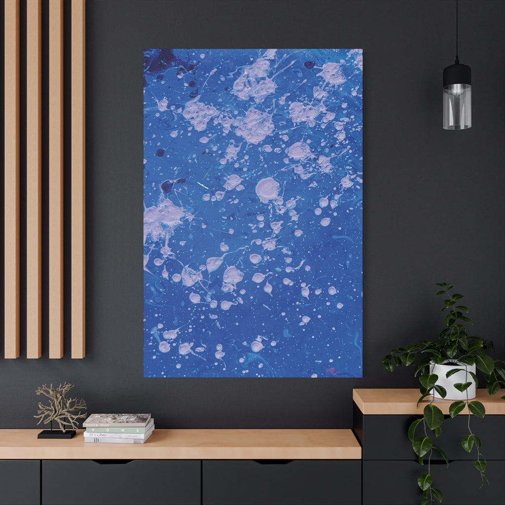 Dots Abstract Blue Splatter Canvas Art Matte Stretched Wall Print