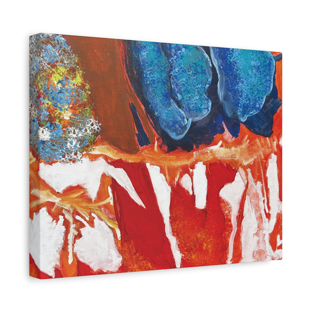 Abstract Red & Blue Matte Stretched Canvas Modern Expressionist Wall Art