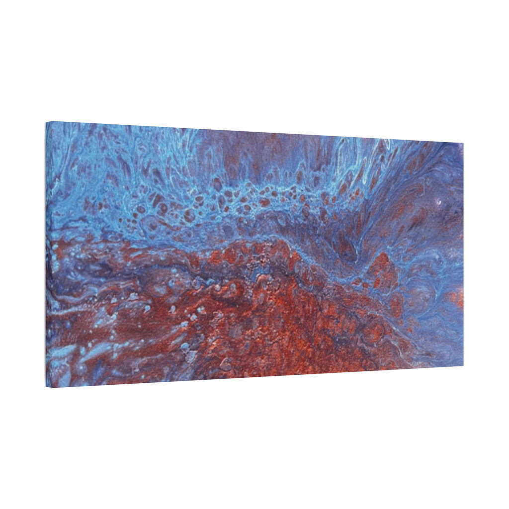 Abstract Blue & Rust Fluid Art Matte Canvas Wave Stretched Wall Art