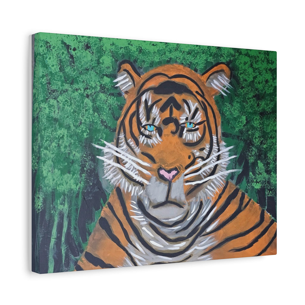 Tiger Portrait Matte Canvas Wall Art Bold Jungle Tiger Painting on Stretched Canvas