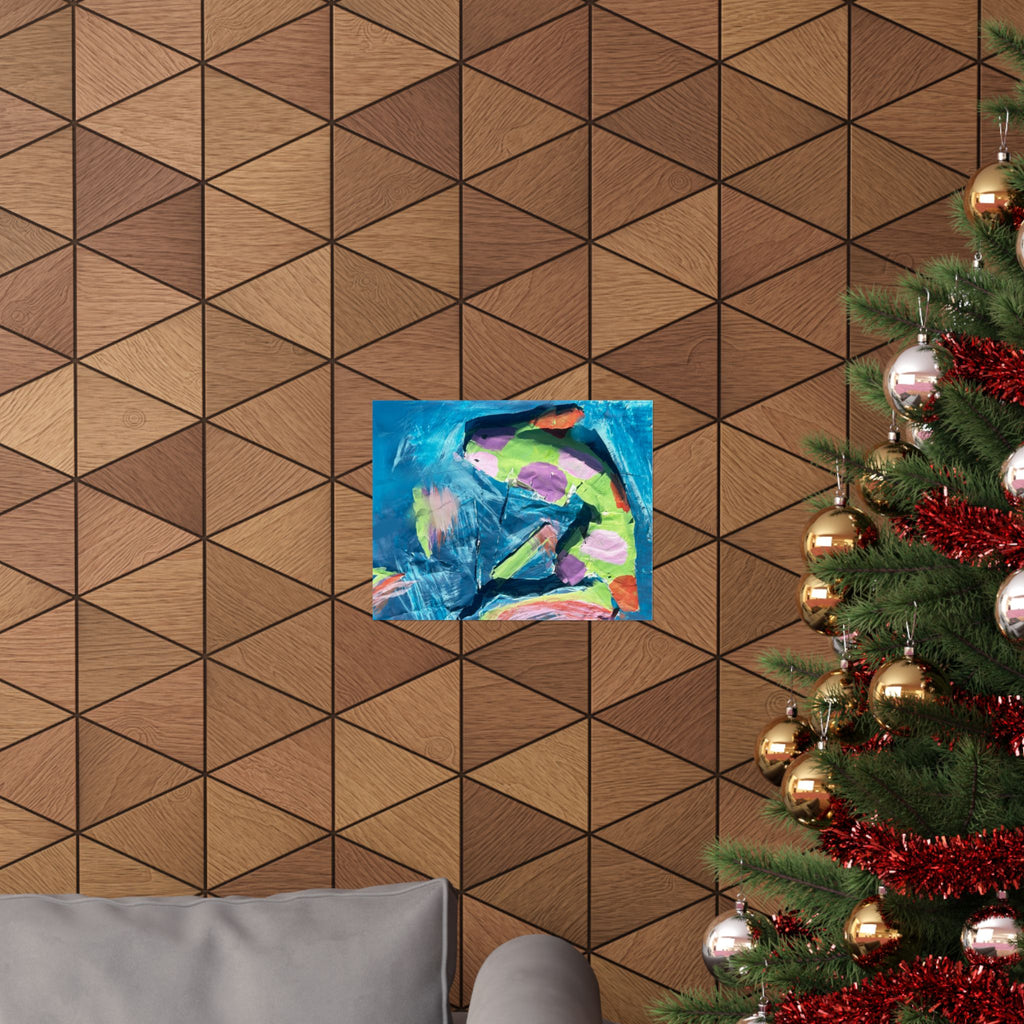 The Fish Abstract Color Splash Matte Horizontal Poster Vibrant Blue & Neon Accent Wall Art