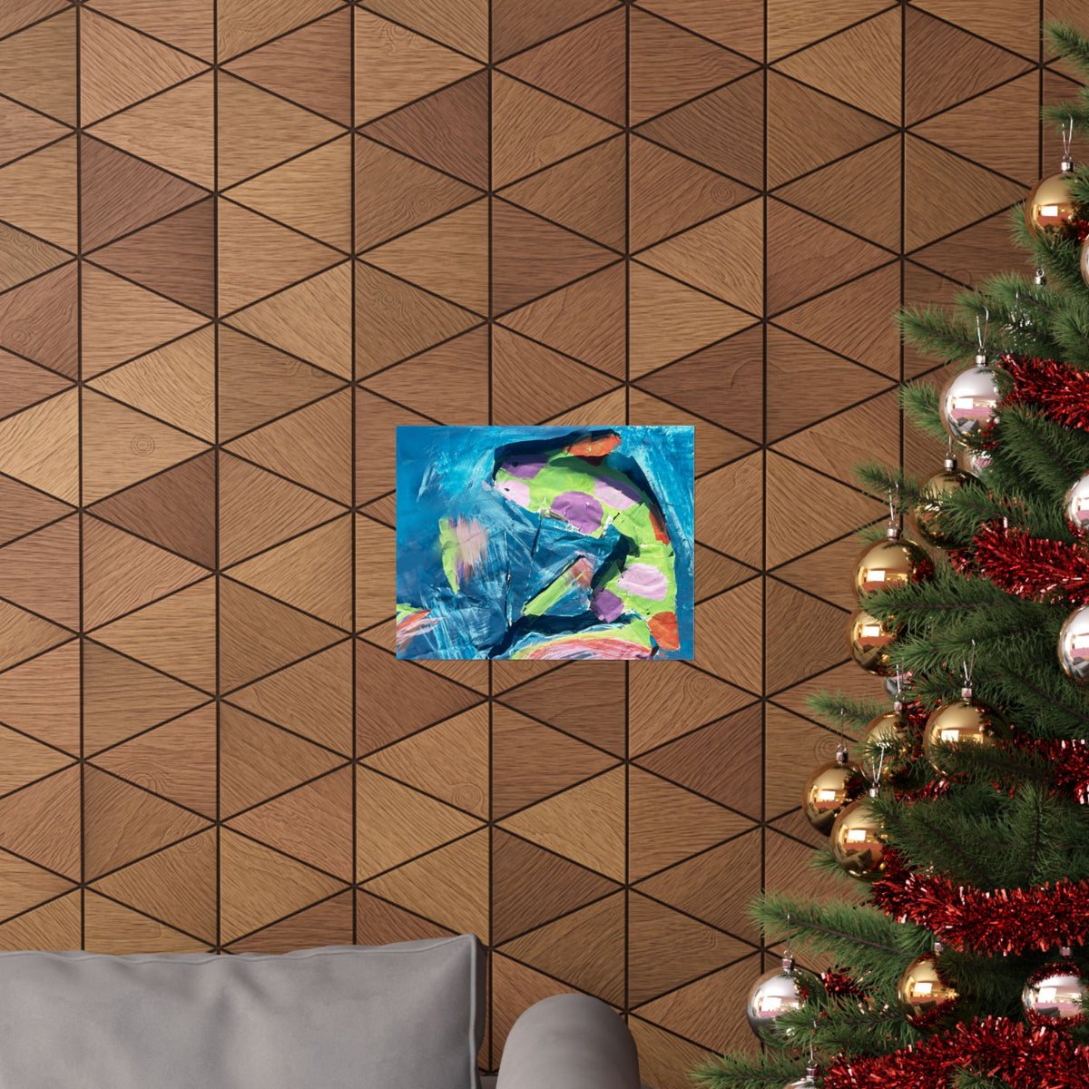 The Fish Abstract Color Splash Matte Horizontal Poster Vibrant Blue & Neon Accent Wall Art