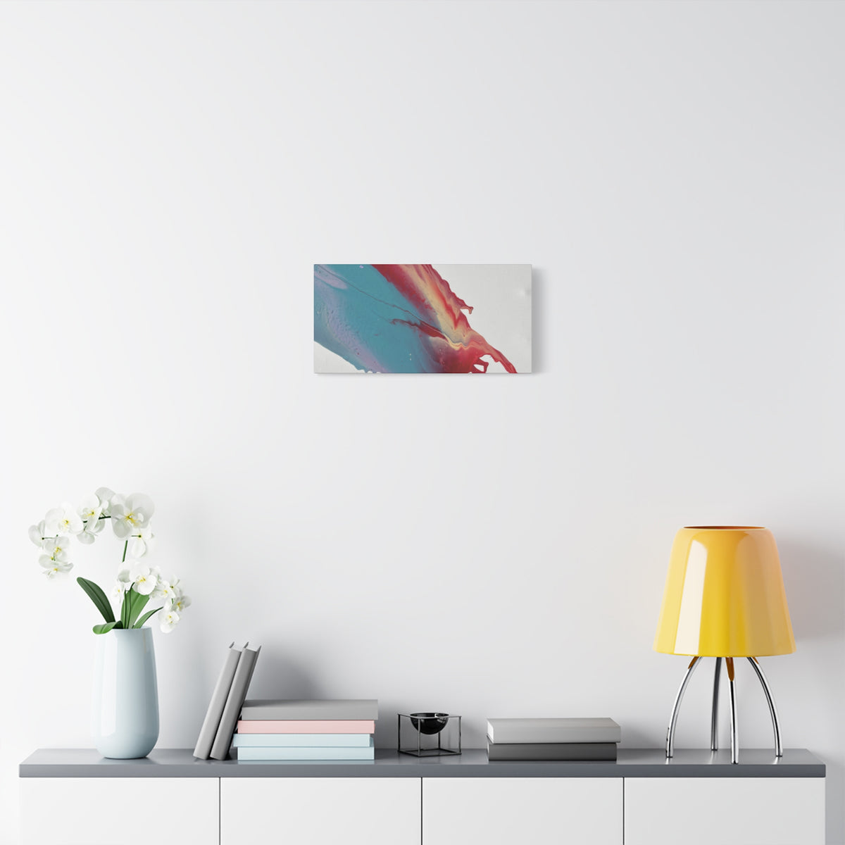 Ceiling Abstract Drip Matte Canvas Print (Blue & Red Fluid Art)