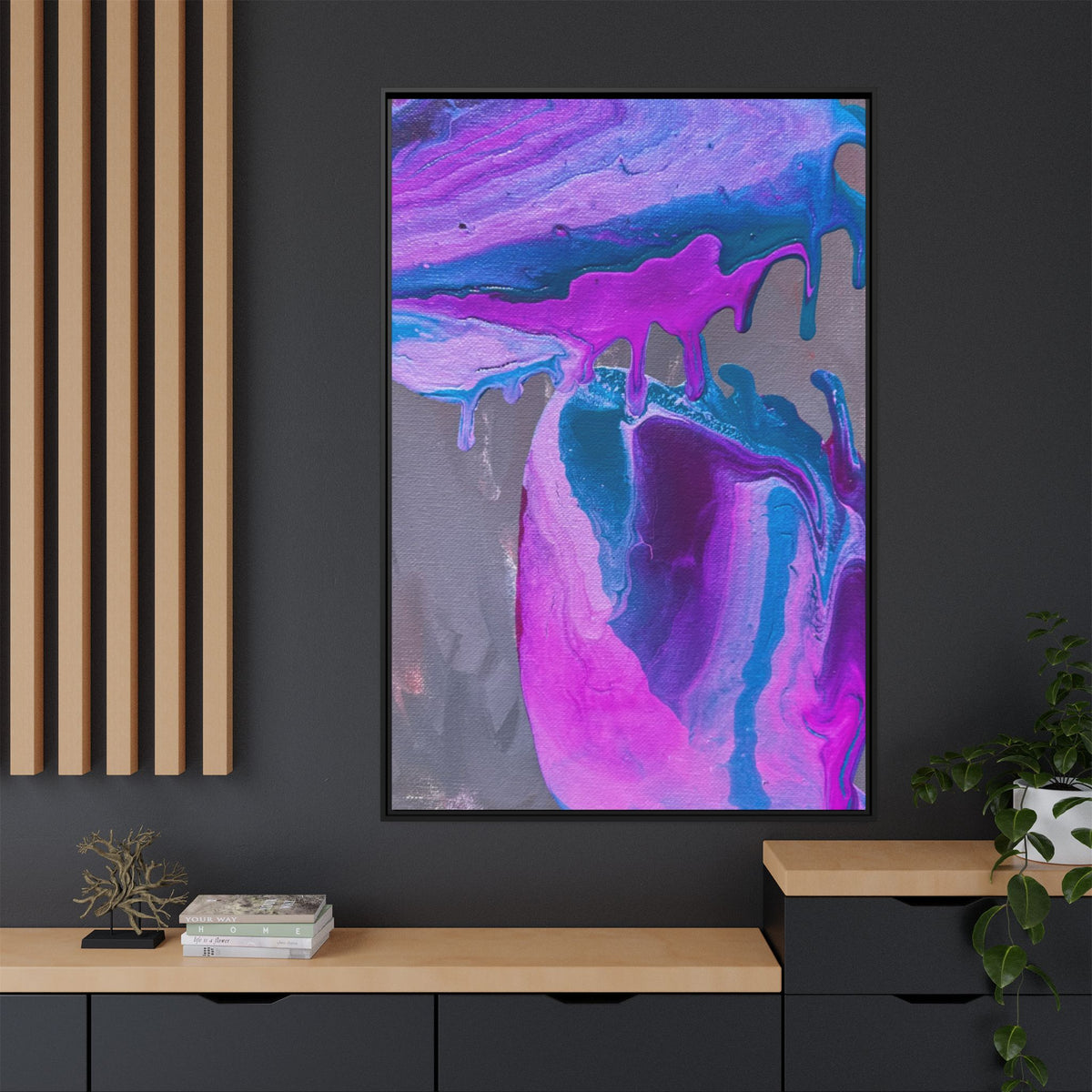 Wave Abstract Purple Fluid Art Matte Canvas Framed