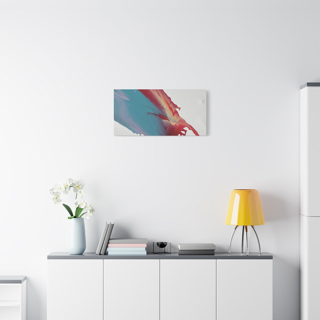 Ceiling Abstract Drip Matte Canvas Print (Blue & Red Fluid Art)