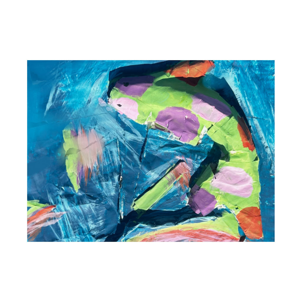 The Fish Abstract Color Splash Matte Horizontal Poster Vibrant Blue & Neon Accent Wall Art