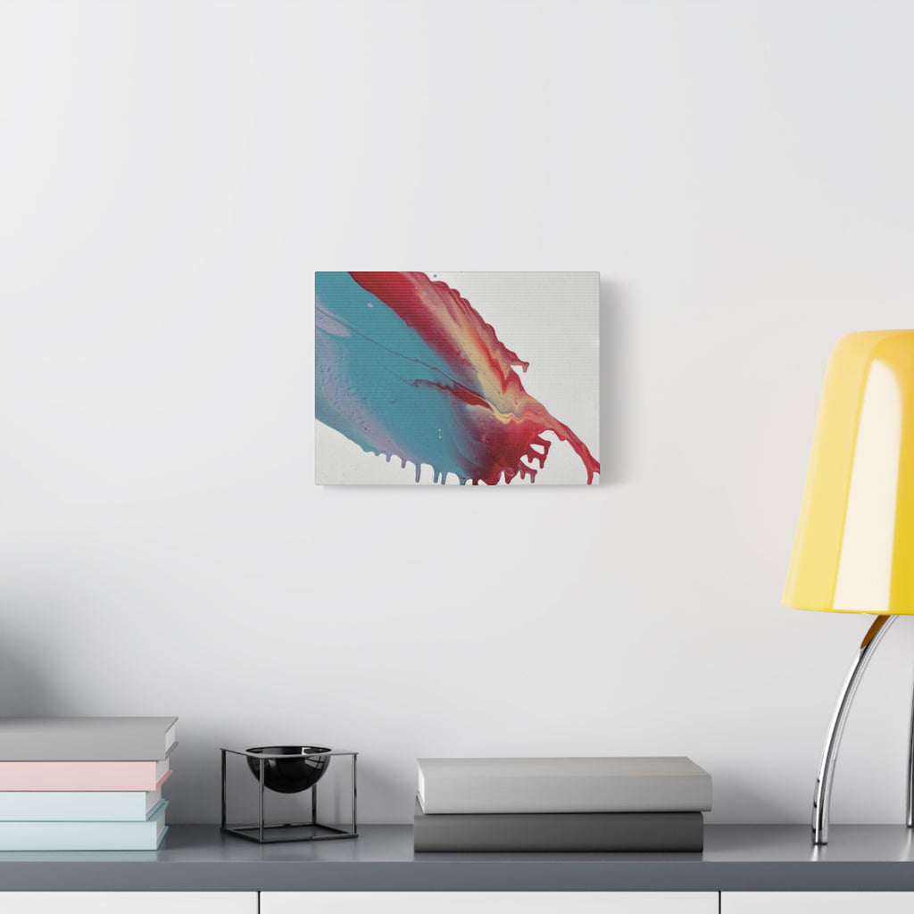 Ceiling Abstract Drip Matte Canvas Print (Blue & Red Fluid Art)