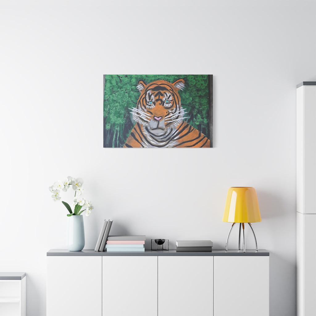 Tiger Portrait Matte Canvas Wall Art Bold Jungle Tiger Painting on Stretched Canvas