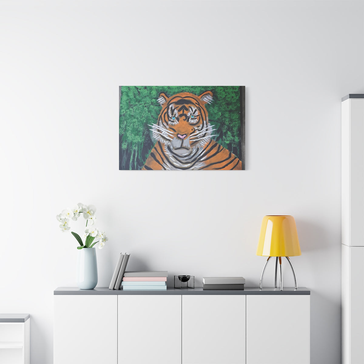 Tiger Portrait Matte Canvas Wall Art Bold Jungle Tiger Painting on Stretched Canvas