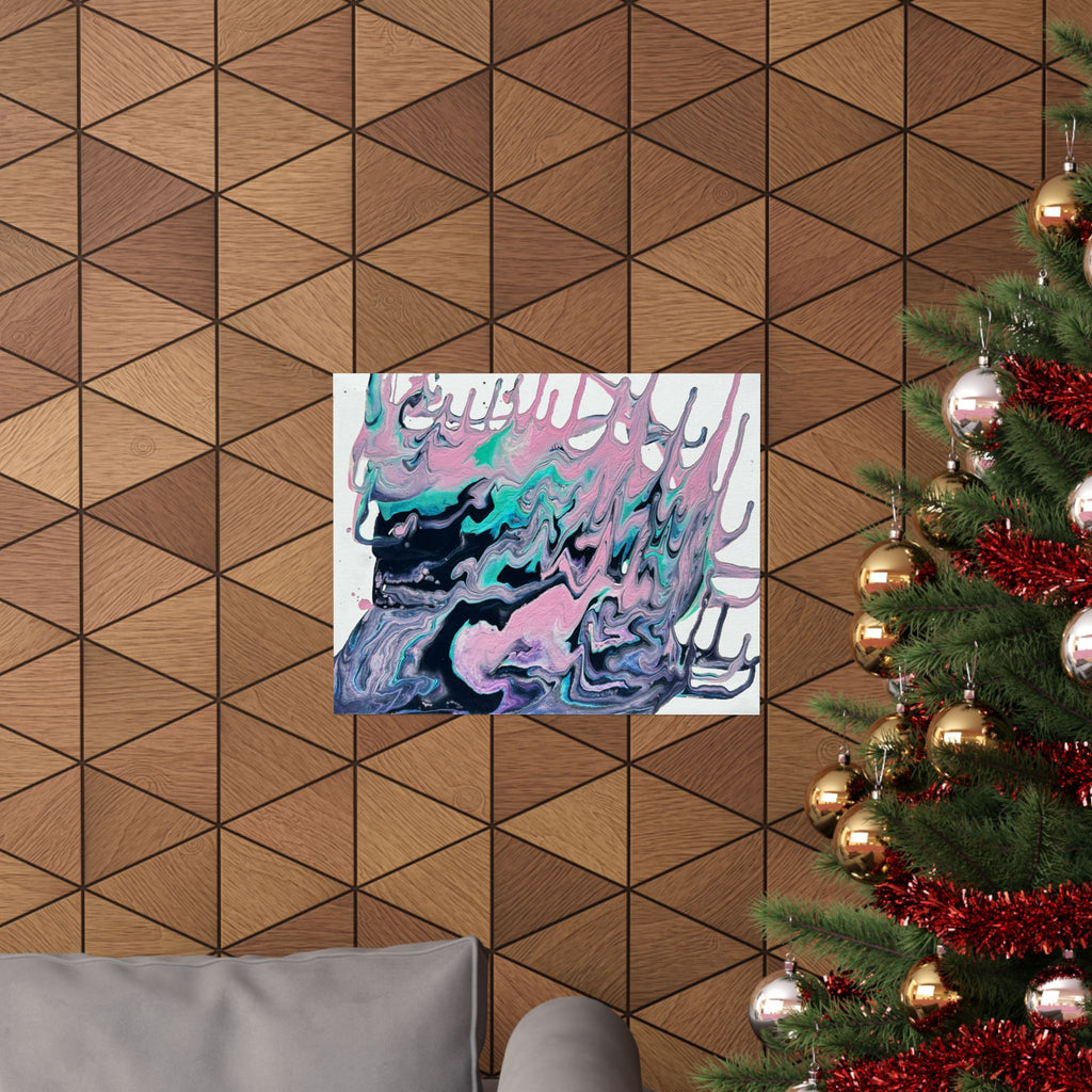 Abstract Fluid Art Poster Dripping Pink & Teal Matte Horizontal Print