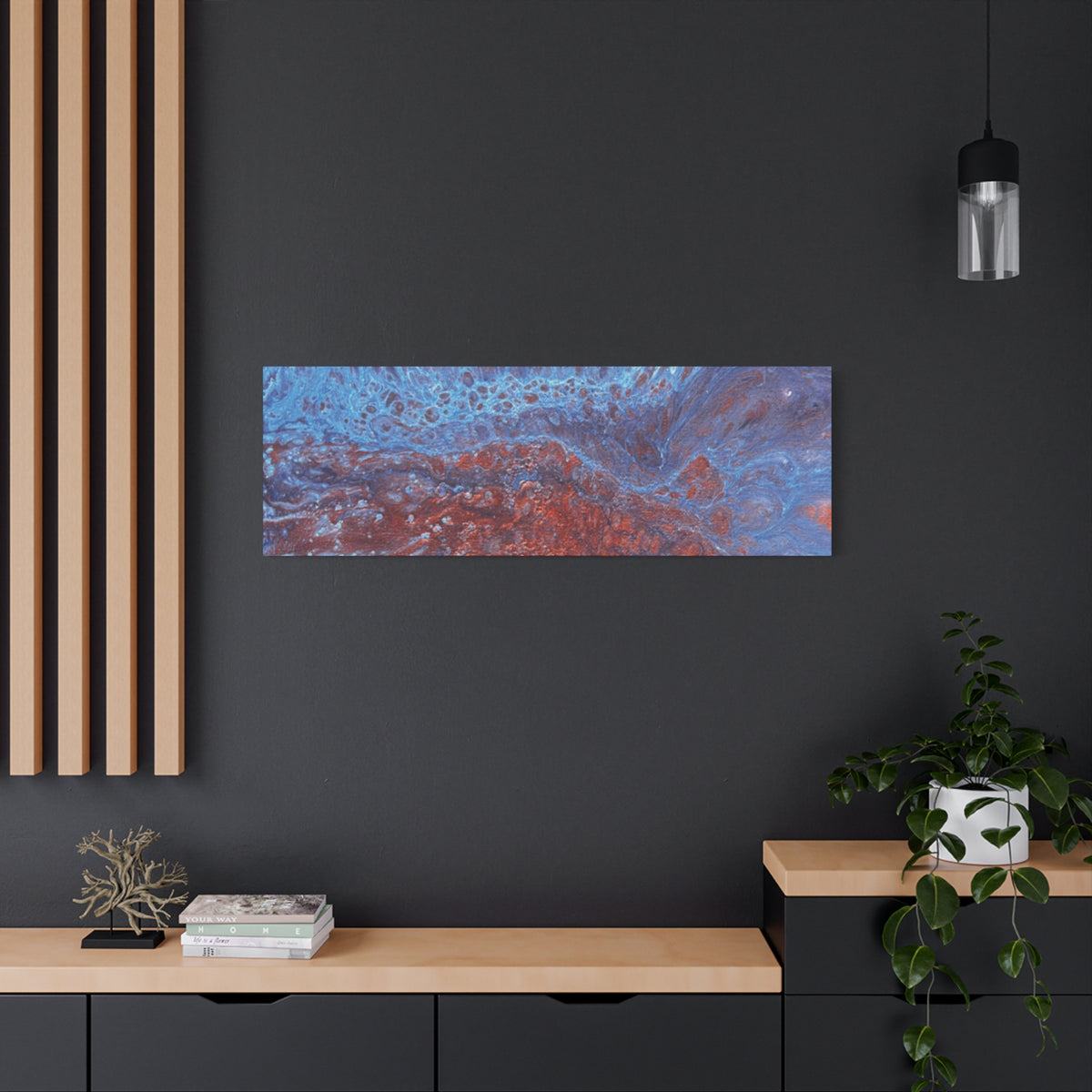 Abstract Blue & Rust Fluid Art Matte Canvas Wave Stretched Wall Art