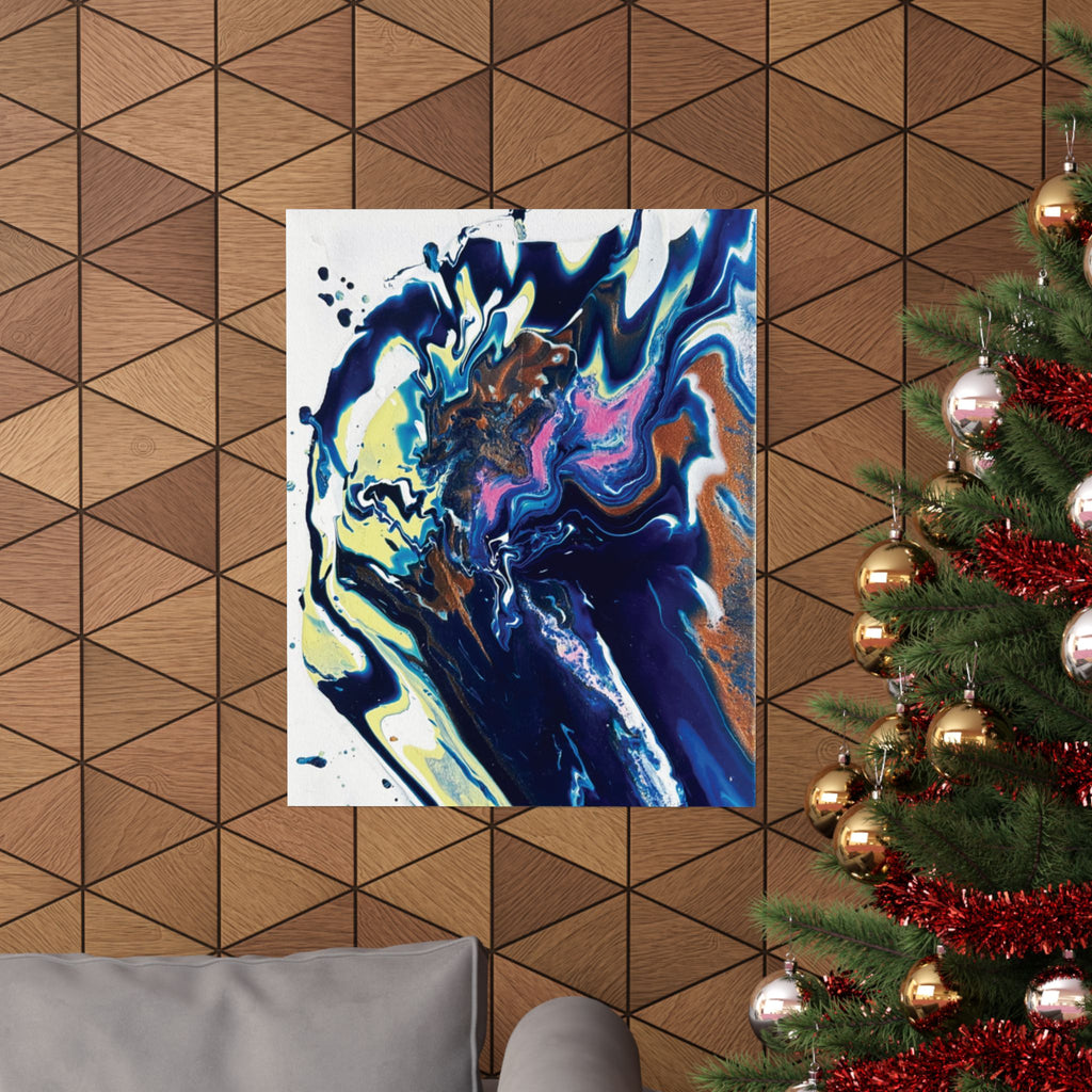 Change Abstract Blue Swirl Matte Poster (Vertical Fluid Art Wall Print)