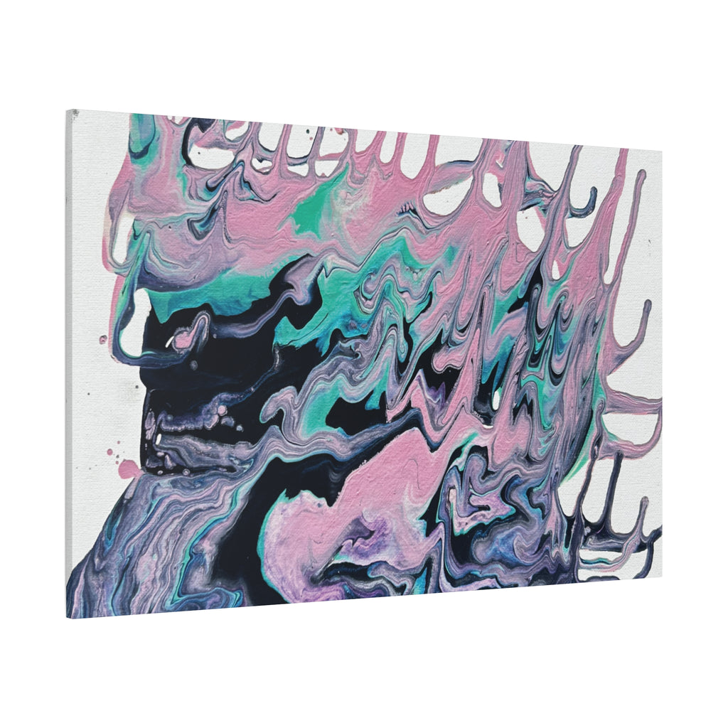 Dripping Abstract Pour Painting Canvas  Pink Teal Fluid Art Stretched Wall Decor
