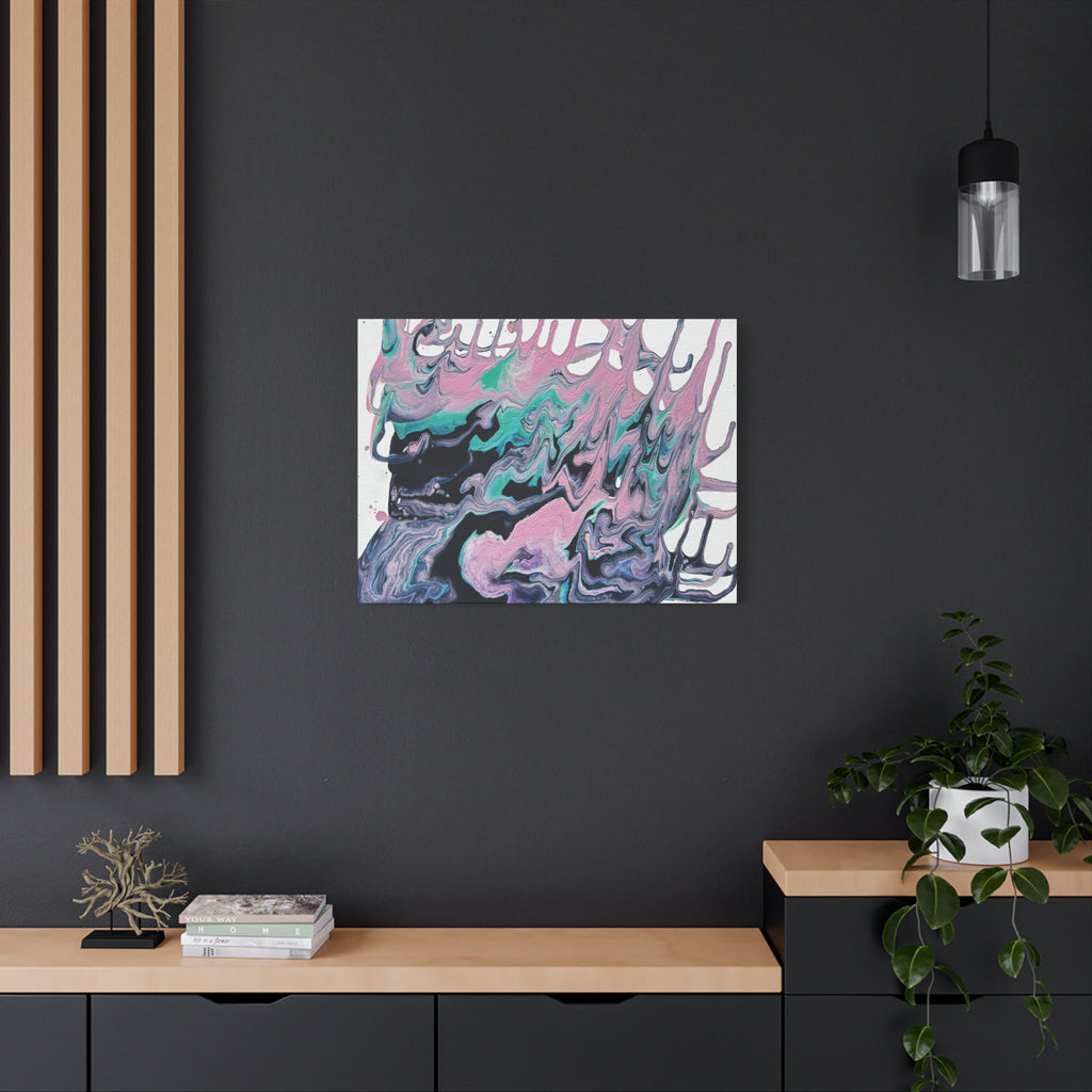 Dripping Abstract Pour Painting Canvas  Pink Teal Fluid Art Stretched Wall Decor