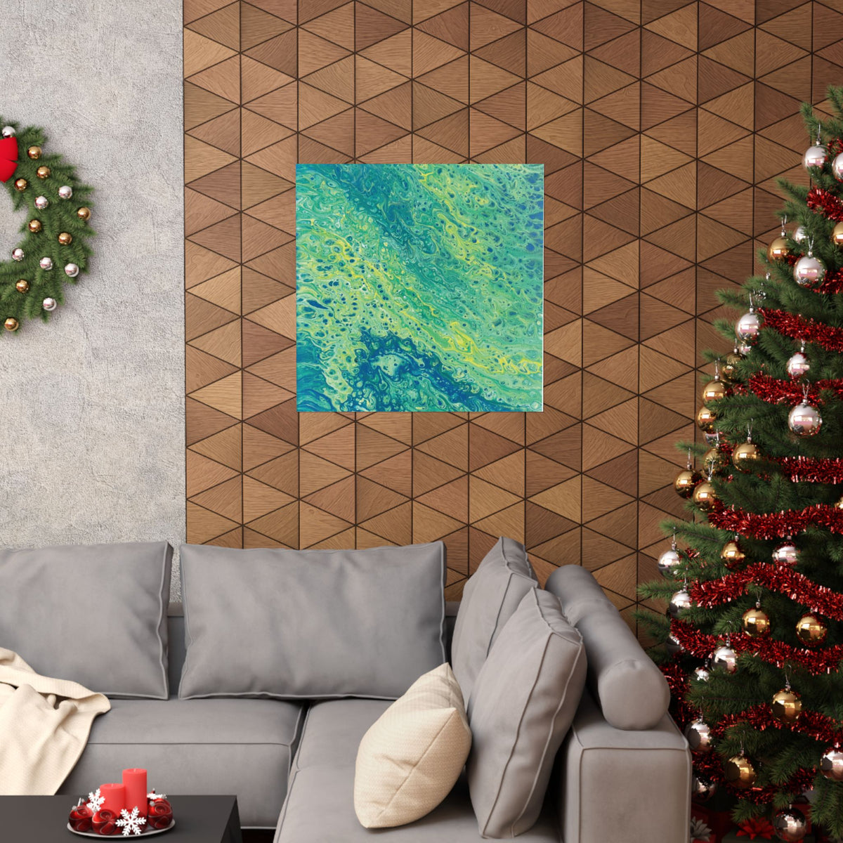 Moss Abstract Ocean Flow Matte Poster (Blue-Green Vertical Fluid Art)