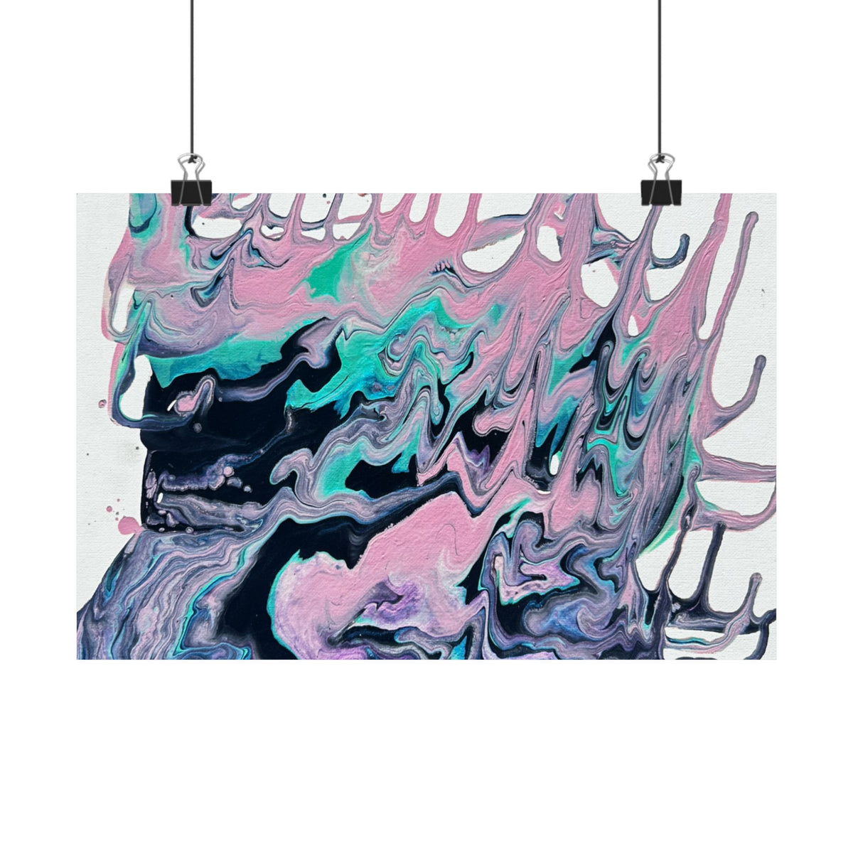 Abstract Fluid Art Poster Dripping Pink & Teal Matte Horizontal Print